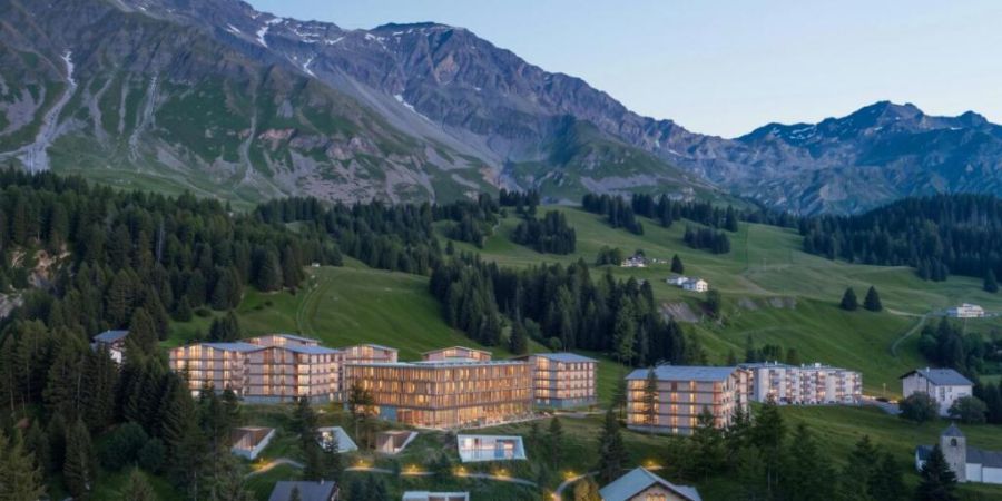 Das Projekt «Acuforta» in San Bernardino umfasst eine Therme, ein Hotel, Wohnungen und öffentliche Plätze rund um die historische Mineralquelle des Dorfes. (Visualisierung)