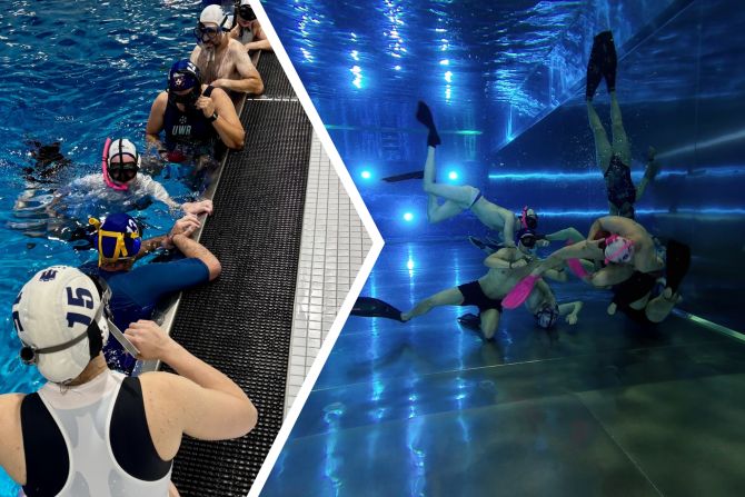 Unterwasserrugby ist ein 3D-Vollkontaktsport, bei dem ein mit Salzwasser gefüllter Ball im gegnerischen Korb versenkt werden muss.