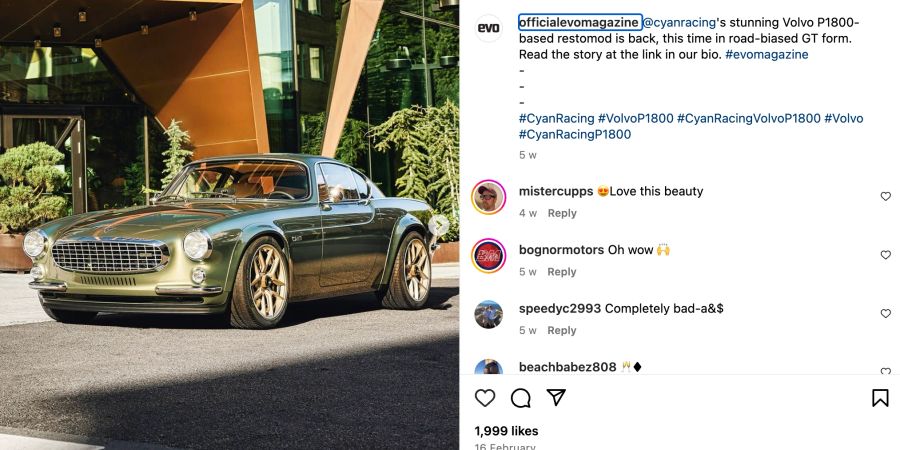 Instagram Post mit Volvo P1800.