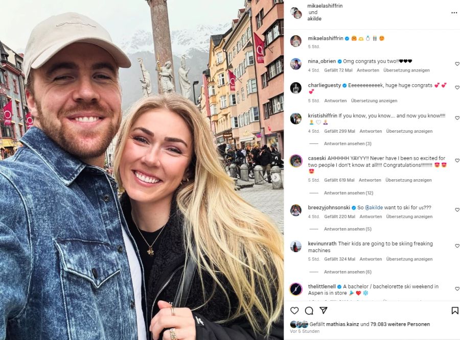 Mikaela Shiffrin und Aleksander Kilde strahlen um die Wette.