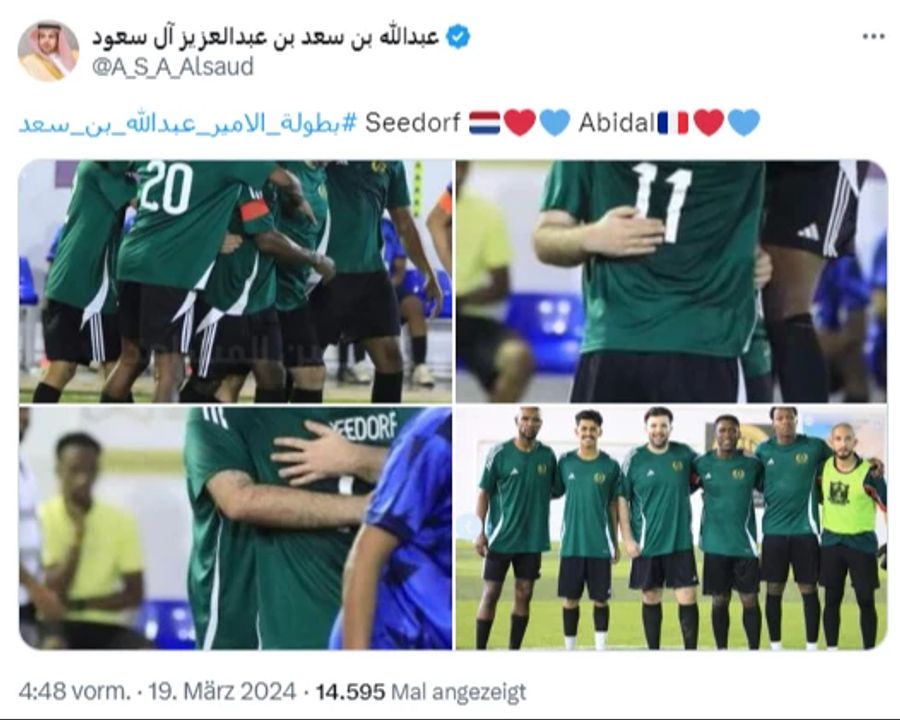 Prinz Abdullah bin Saad bin Abdulaziz Al Saud kickt mit Fussball-Legenden in Saudi-Arabien.