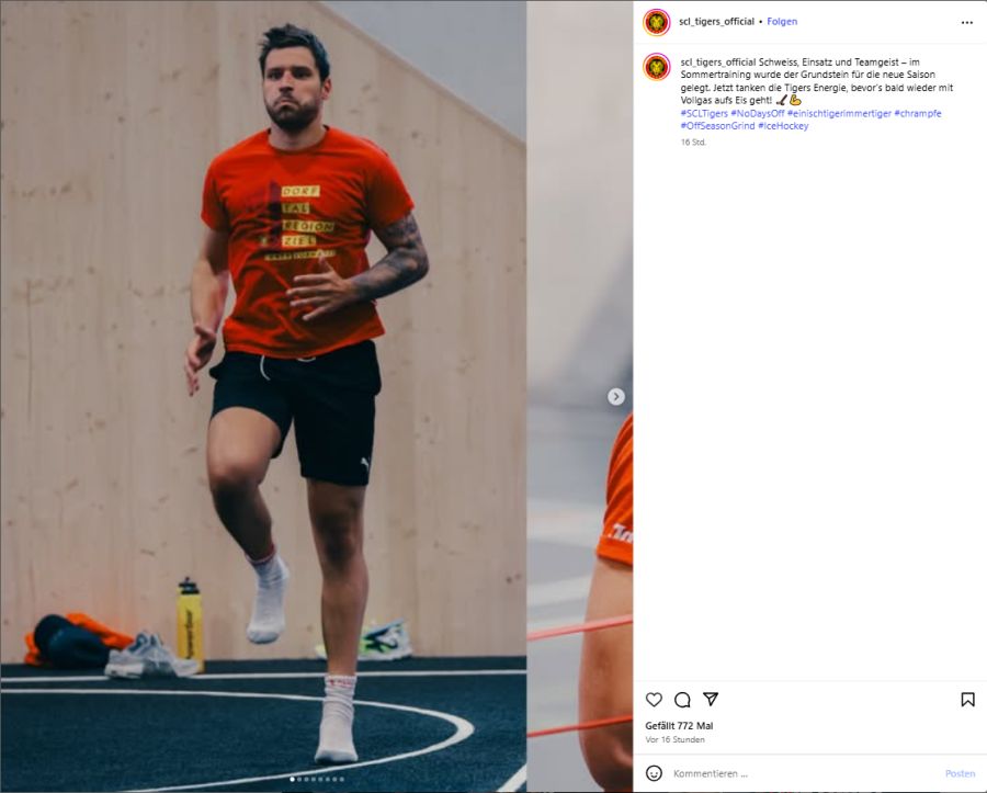 Die SCL Tigers teilen auf Instagram Schnappschüsse aus dem Sommertraining.