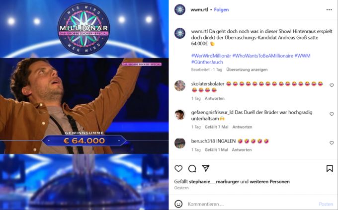 64'000 Euro gewonnen und den Bruder übertroffen: Der Abend bei «Wer wird Millionär» endete für Andreas mit einem grossen Erfolg. wer wird millionär