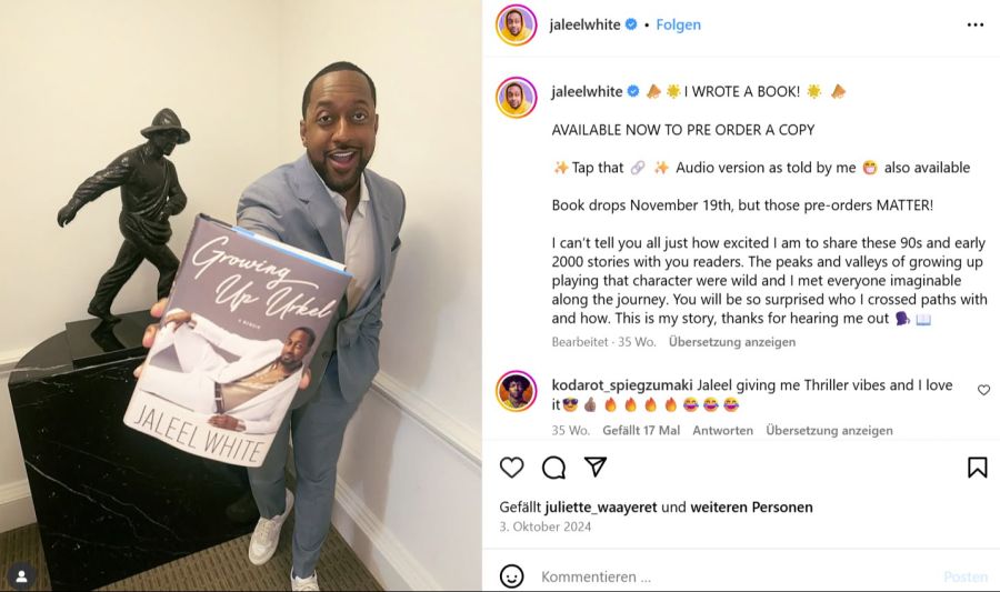 Der Schauspieler Jaleel White hat ein Buch über seine Zeit als Urkel geschrieben.