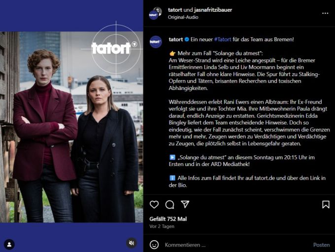 Eine weitere «Tatort»-Folge mit Jasna Fritzi Bauer und Luise Wolfram ist bereits abgedreht und soll demnächst ausgestrahlt werden. Luise Wolfram (r)