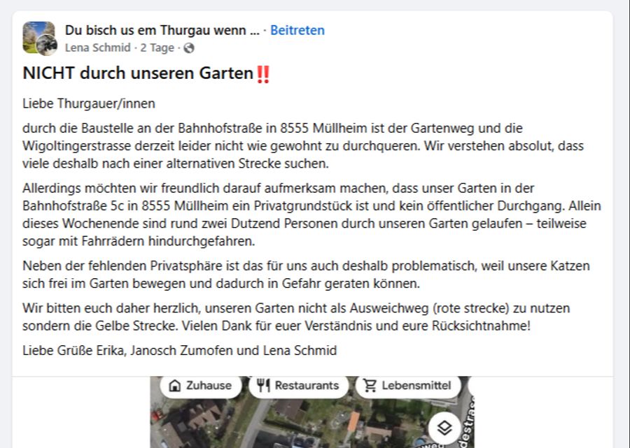 Via Facebook richtet die Thurgauerin einen Appell an die Thurgauerinnen und Thurgauer.