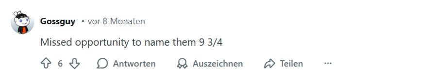«Verpasste Gelegenheit, um es Gleis 9 3/4 zu nennen», witzelt ein Reddit-User.