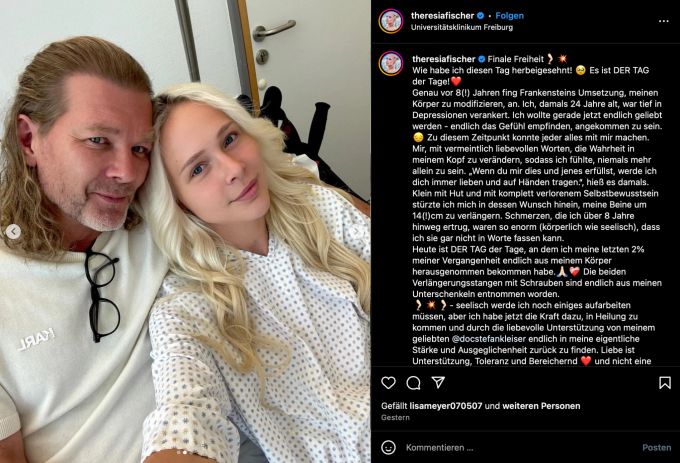 «Wie habe ich diesen Tag herbeigesehnt», freut sich Theresia Fischer nach ihrer achten OP zur Beinverlängerung. theresia fischer beinverlängerung