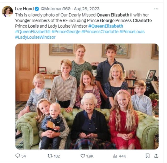 Im August 2023 wurde dieses Bild von Queen Elizabeth und den Mini-Royals gemacht. Queen Louis Prinzessin Charlotte