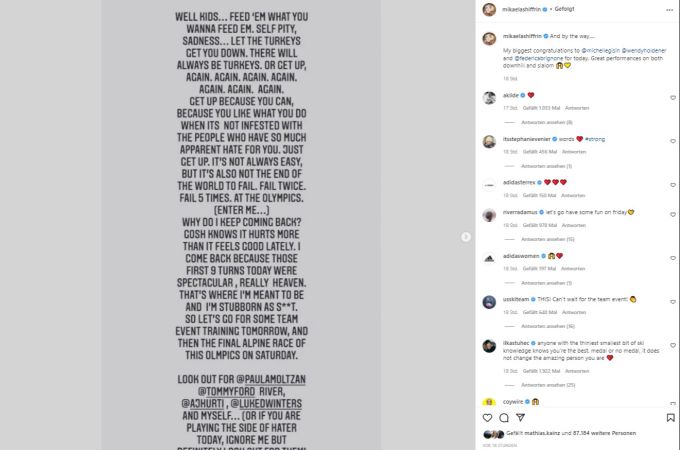 Mikaela Shiffrin äussert sich in einem langen Post zu den Beleidigungen. Mikaela Shiffrin