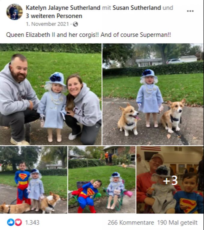 Die Doppelgängerin von Queen Elizabeth und ihr Bodyguard Superman. Queen
