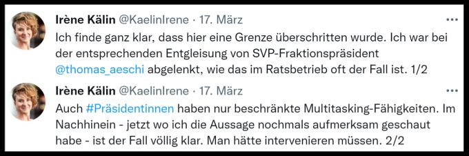 Nationalratspräsidentin Irène Kälin (Grüne) entschuldigt sich im Nachhinein dafür, bei SVP-Fraktionspräsident Thomas Aeschi nicht interveniert zu haben. Irène Kälin Rassismus Aeschi