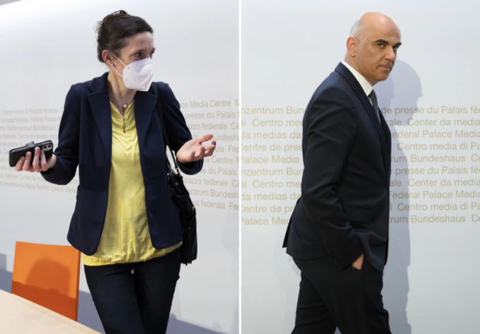 Tanja Stadler, abtretende Präsidentin der Taskforce (links) und Bundesrat Alain Berset (rechts). Tanja Stadler Alain Berset