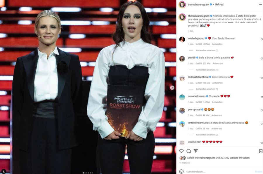 Michelle Hunziker und ihre Tochter Aurora Ramazotti stehen gemeinsam auf der Bühne.