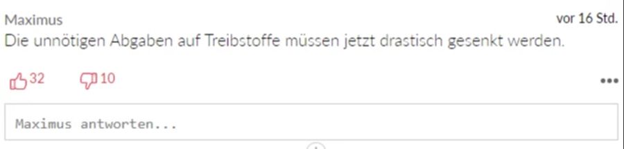 Ein Leser fordert, dass die Abgaben auf Treibstoffe nun drastisch gesenkt werden sollen.