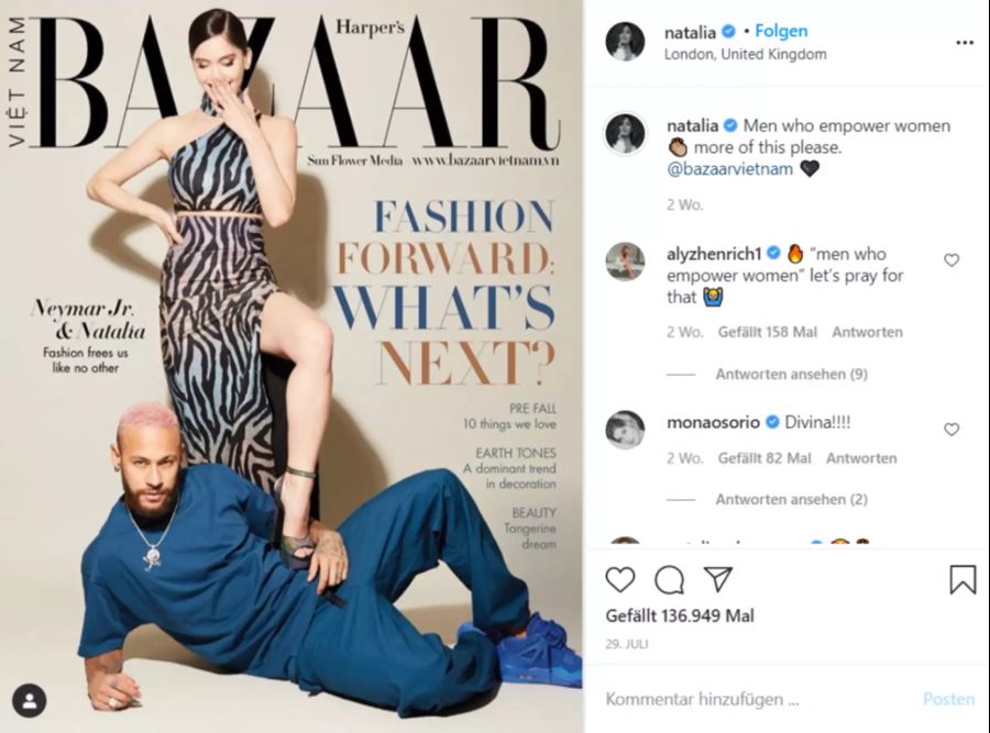 Ende Juli erschienen die beiden zudem auf der Titelseite des Modemagazins «Harper's Bazaar».