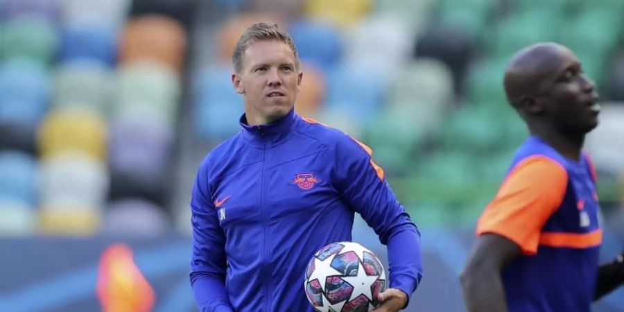 Hat mit Leipzig Atlético Madrid vor der Brust: RB-Coach Julian Nagelsmann. Foto: Miguel A. Lopes/Pool EPA/AP/dpa