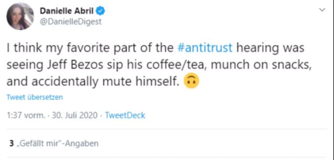Eine Twitter-Userin fand die Pannen von Jeff Bezos den besten Part in der Anhörung. jeff bezos