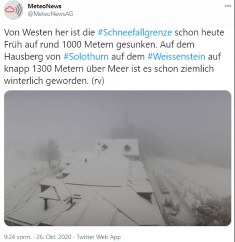 Winterstimmung am 26. Oktober 2020 auf dem Weissenstein SO.