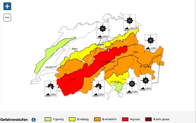 In gewissen Regionen ist die Lawinengefahr auf Stufe 4. Lawinengefahr