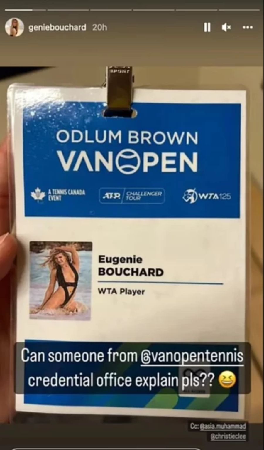 Eugenie Bouchard wundert sich auf Instagram über ihr Foto.