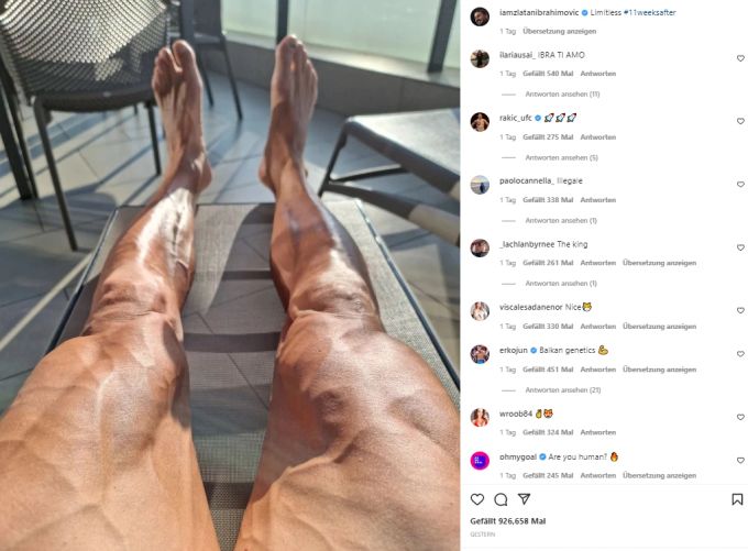 Zlatan Ibrahimovic zeigt auf Instagram seine durchtrainierten Beine zur Schau. Zlatan Ibrahimovic