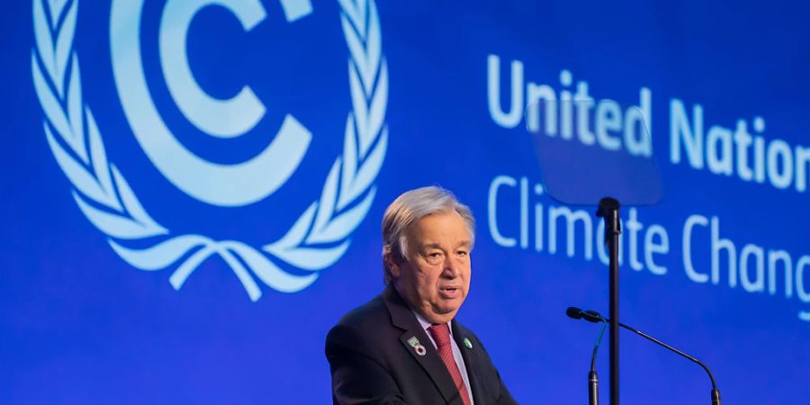 ARCHIV - Antonio Guterres, UN-Generalsekretär, spricht bei der UN-Klimakonferenz COP26. Foto: Christoph Soeder/dpa