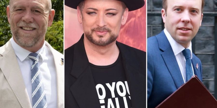 Royal Mike Tindall, Sänger Boy George und Ex-Minister Matt Hancock (v.l.n.r.) ziehen ins britische Dschungelcamp 2022 ein.
