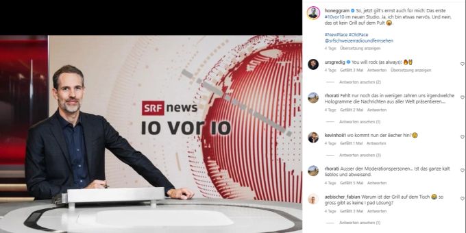 Arthur Honegger scherzt auf Instagram über den «Grill» im neuen SRF-Studio. Arthur Honegger