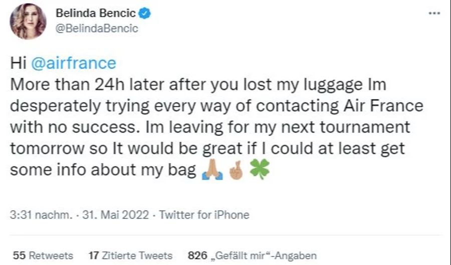 Belinda Bencic AirFrance Twitter