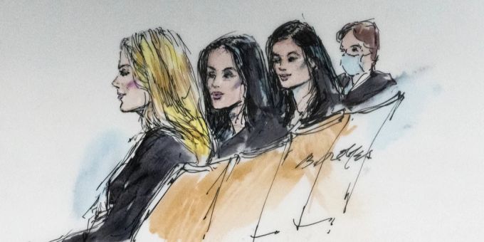 Skizze aus dem Gerichtssaal: Die Reality-TV-Stars der Kardashian-Familie am Los Angeles Surperiror Court. Rob Kardashian