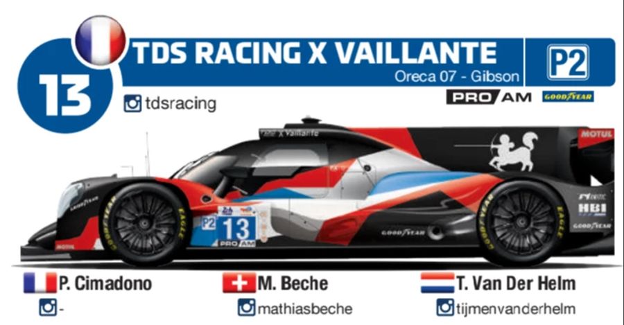 Mathias Beche startet im TDS-Oreca mit der Startnummer 13.