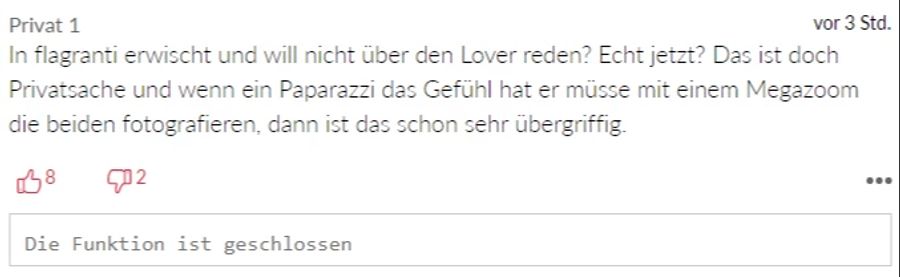 «Privat 1» sieht das als Hunzikers Privatsache und hält den Fotografen der Bilder für «sehr übergriffig».