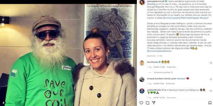 Jelena Djokovic traf sich mit dem indischen Yogi-Guru Jagadish Vasudev. djokovic