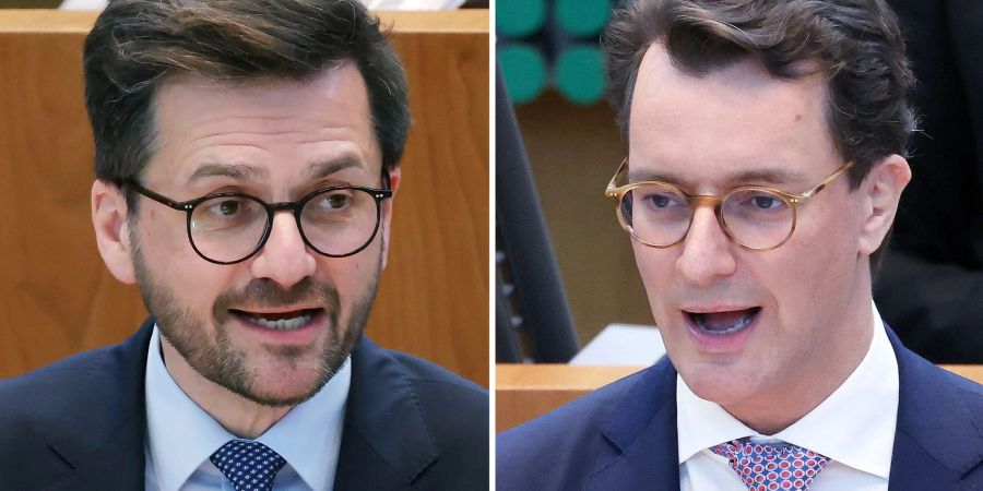 SPD-Spitzenkandidat Thomas Kutschaty (l) fordert Ministerpräsident Hendrik Wüst (CDU) heraus.