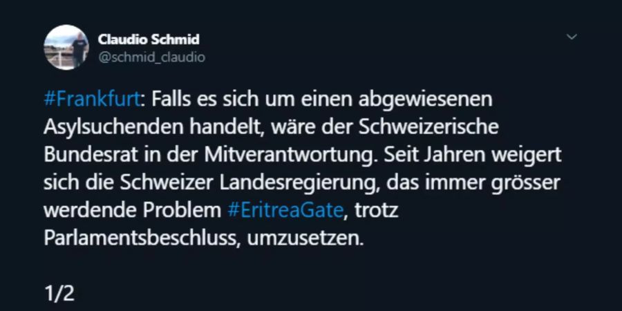 Claudio Schmid, Zürcher SVP-Kantonsrat, auf Twitter.