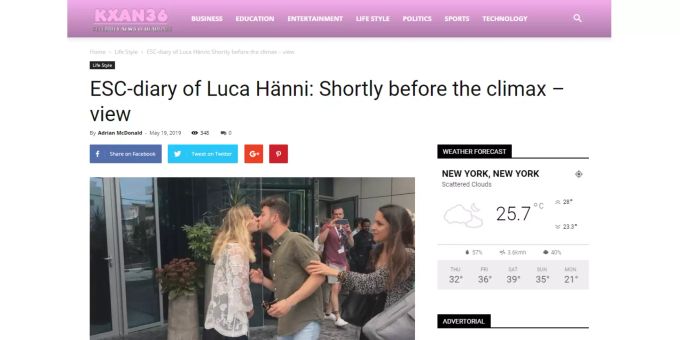 ESC-Tagebuch von Luca Hänni kurz vor dem Orgasmus, äh, Höhepunkt: So verunstaltet KXAN36 Artikel über den Schweizer Pop-Export. Luca Hänni