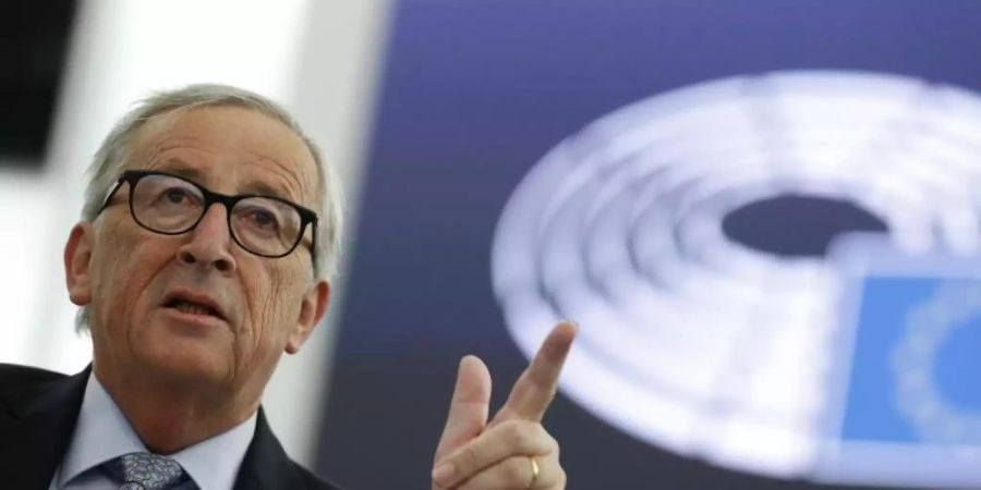 Jean-Claude Juncker, Präsident der Europäischen Kommission, während seiner Rede im Europäischen Parlament. Foto: Jean-Francois Badias/AP