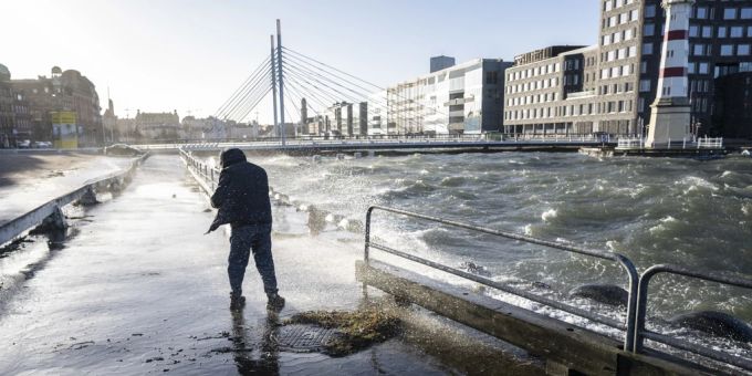 Überschwemmungen am Hafen von Malmö im Januar 2022. (Archivbild) Überschwemmung