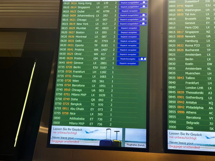 Flughafen Zürich, Montagmorgen: Der erste Flug aus Rhodos verschwindet kurzerhand von der Gepäck-Liste, weil er weder Gepäck noch Passagiere an Bord hatte.