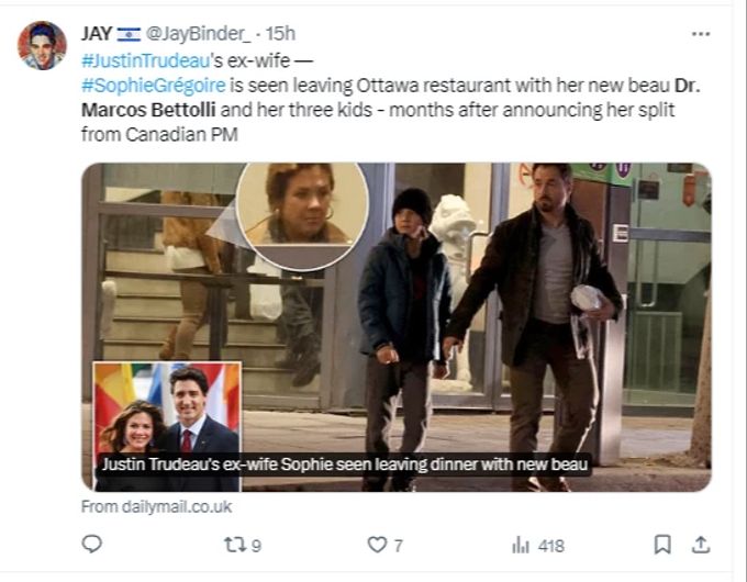 Sophi und der Kinderarzt wurden zusammen beim Verlassen eines Restaurants gesichtet. Justin Trudeau Sophie