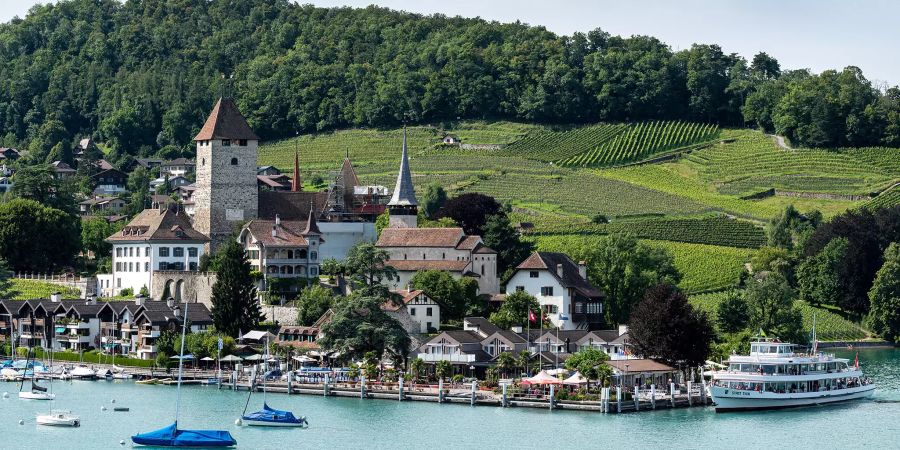 Blick auf die Spiezer Bucht am Thunersee.