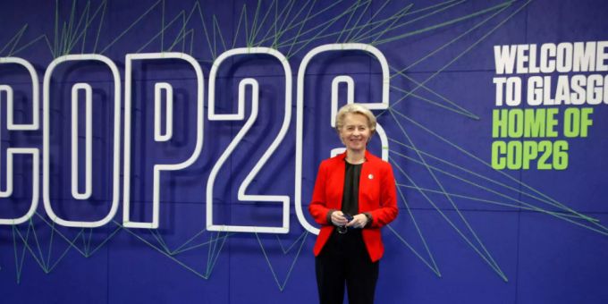 EU-Kommissionspräsidentin Ursula von der Leyen trifft zur UN-Klimakonferenz COP26 auf dem Scottish Event Campus (SEC) in Glasgow ein. Foto: Phil Noble/PA Wire/dpa COP 26