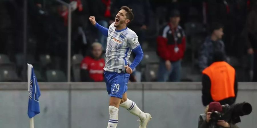 Gegen Leverkusen erzielte Hertha-Stürmer Stevan Jovetic zuletzt den Führungstreffer. Foto: Andreas Gora/dpa