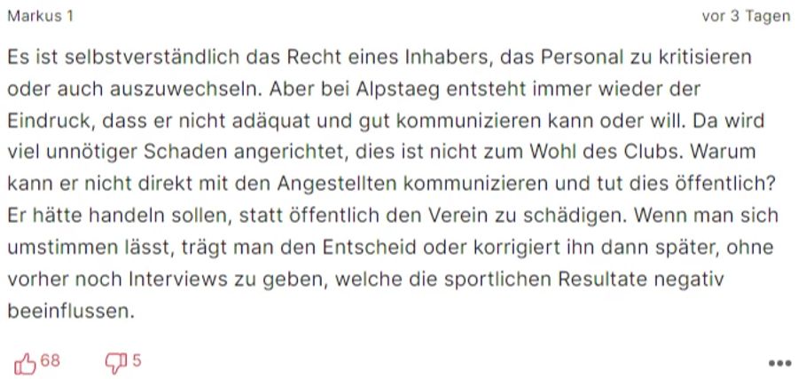 Kritisiert wird vor allem aber Alpstaegs Rundumschlag in der Öffentlichkeit.