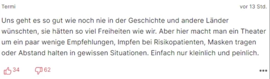 Dieser User stört sich ab dem «Theater» hierzulande.