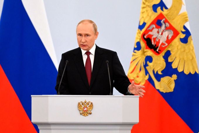 Kremlchef Wladimir Putin während der Annexions-Zeremonie. Wladimir Putin