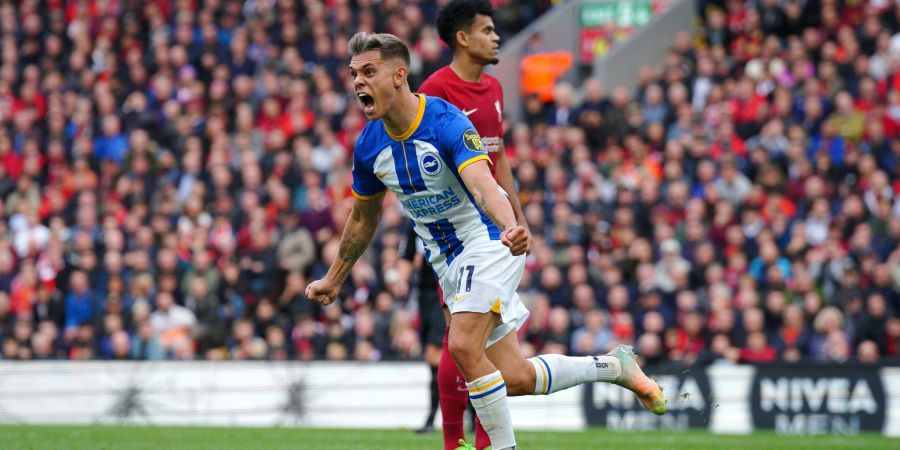 Leandro Trossard von Brighton & Hove Albion feiert den dritten Treffer seiner Mannschaft zum 3:3.