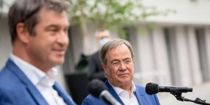 Eine Mehrheit der Unionsanhänger findet, Markus Söder (l) sollte Armin Laschet als Kanzlerkandidaten ersetzen. Foto: Kay Nietfeld/dpa Eine Mehrheit der Unionsanhänger findet, Markus Söder (l) sollte Armin Laschet als Kanzlerkandidaten ersetzen. Foto: Kay Nietfeld/dpa