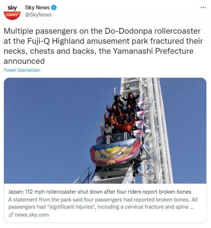 Diese japanische Achterbahn konnte die Sicherheit der Besucher nicht gewährleisten. Achterbahn